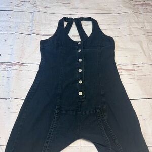 🔥 Vintage REVOLT Y2K Black Denim Romper – Size M 🔥